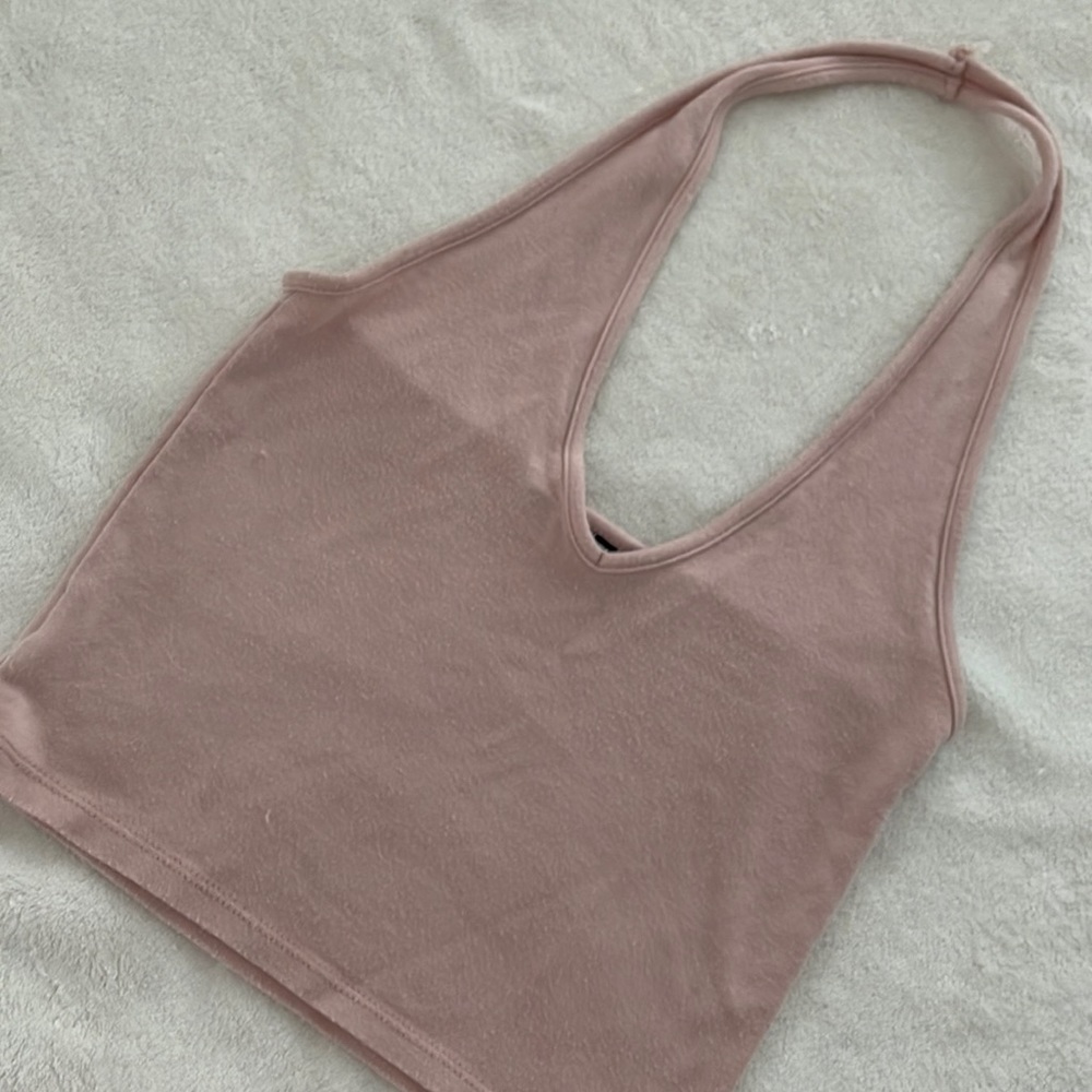 Brandy Melville super soft stretch knit halter top blush pink One Size